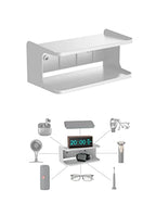 2-Shelf Bedside Shelf Organizer, Modern/Contemporary Style, Wall Mount, Double Tray Holder for Bedroom, Bathroom, Electronic Devices, Personal Items - color: White