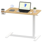 FLEXISPOT H7 Adjustable Overbed Bedside Table with Wheels Pneumatic Mobile Standing Desk Laptop Desk Rolling Computer Cart Movable Table Hospital Home Use(31.5" W x 17.7" D, Maple Large) - color: Maple, size: Large