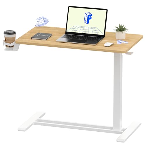 FLEXISPOT H7 Adjustable Overbed Bedside Table with Wheels Pneumatic Mobile Standing Desk Laptop Desk Rolling Computer Cart Movable Table Hospital Home Use(31.5" W x 17.7" D, Maple Large) - color: Maple, size: Large