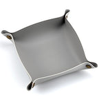 Decorative Foldable Valet Tray Artificial Leather Catchall Holder Small Desk Table Organizer Tray for Jewelry, Keys, Watches, Coins (Light Gray)