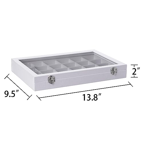 Frebeauty Velvet Jewelry Tray,24 Grid Jewelry Organizer with Clear Lid,Earring Holder Organizer with Clasp,Drawer Insert Rings Pendants Brooches,13.8 x 9.5 x 2 Inches,Gift for Women Girls(White) - color: White, size: 24 Grid