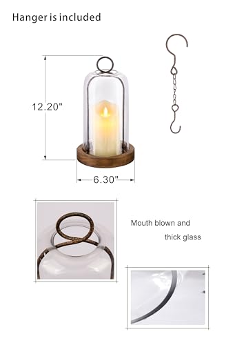 12" High Versatile Rustic Brown Metal Candle Holder with Handmade Sturdy Glass Dome and Shabby Brown Wooden Base for Pillar Candle & Plants, Industrial, Farmhouse, Decorative Display Cloche Bell Jars - color: Brown, size: 6"x12"