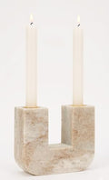 Spiretro Elegant U-Shape Marble Candle Holder for Taper Candles – Real Marble with Grayish-White and Brown Veining, Soft Pads for Surface Protection – 5.5” W x 4.5” H x 1.75” D