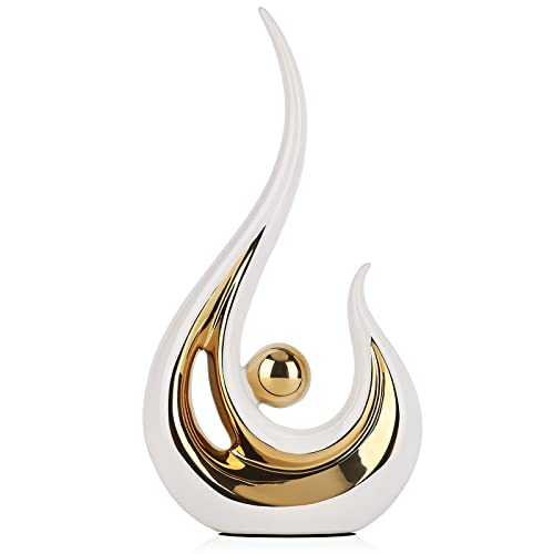 LCCCK White Gold Abstract Figurine Statues for Home Decor – Modern Ceramic Sculpture Accent, Decorative Statues for Living Room, Shelf, TV Stand, Office or Coffee Table Centerpiece Art Decoration - color: White and Gold