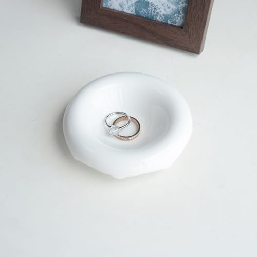White Donut Shape Ring Dish Jewelry Tray Organizer, Ceramic Accent Tray for Vanity, Small Decorative Trinket Dish - size: Donut