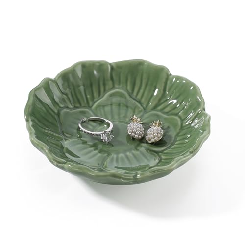 Flower Ring Dish Holder,Jewelry Dish Tray,Small Trinket Tray,Jewelry Plate Bowl,Key Bowl,Decorative Plate,Birthday Gifts for Women Mom Friends,Ceramic Green - color: Greenn