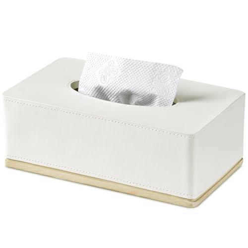 Rectangular Tissue Box Cover for Bathroom,Livingroom,Bedroom, Hand Carved Leather Resin Tissue Box Holder,10 x 5.7 x3.7 in, Beige - color: C-beige