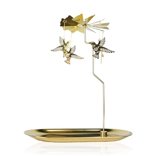 Rotary Candle Holder Hummingbird Gold Metal Spinning Tea Lights Candle Holder, Romantic Scandinavian Designed Candlestick Ornament for Wedding Party Christmas Festival Home Decor，Hummingbird - color: Gold Hummingbird