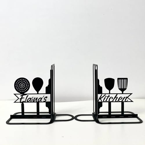 Custom Kitchen Chef Bookends for Shelves Decorative, Chef Cooking Bookshelf Holder, Cooking Kitchen Book Ends Metal Art, Book Stopper for Heavy Books - color: Design 19