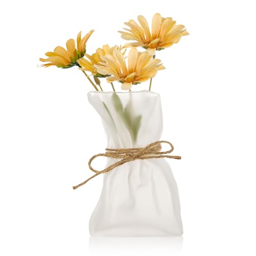 WHJY Glass Purse Vase for Flowers, Glass Bag Vase, Matte Aesthetic Flower Vase Unique Home Décor for Wedding, Dinning, Bookshelf - size: Small