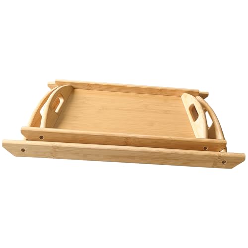 Bamboo Serving Tray Rectangle Platter Breakfast Dinner Food Bed Tray for Eating Kitchen Restaurants (1, 15" x 10.2" x 1.2" (with Handle)) - size: 15" x 10.2" x 1.2"