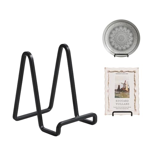 Plate Holder Easel Display Stand - 4.5 inch Metal Plate Stands for Display - Tabletop Picture Stand - Black Iron Easels for Display Pictures | Photo Frames | Book | Decorative Plates | Plaque - 1 Pack