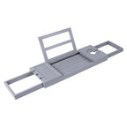 Utoplike Bathtub Tray Caddy Bamboo, Grey Bath Table for Tub Adjustable, Bathroom Organizer with Book Tablet Wine Glass Cup Towel Holder - color: 19.8-33.5 in Grey