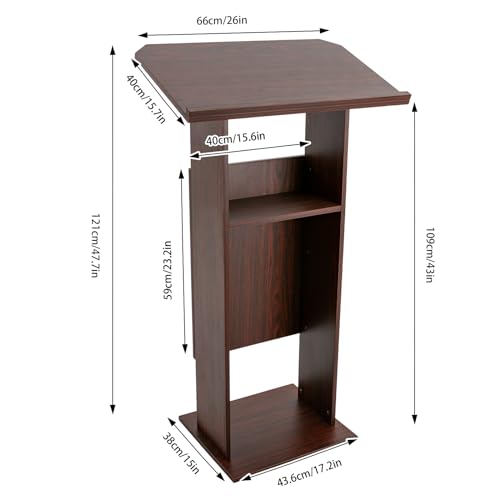 Podium Stand for Lectern, Church Lectern Stand 47.7 Inches Conference Presentation Stand with 26 x 15.7 Inch Panel & 4 Universal Wheels in Conference Rooms, Schools, Classrooms - color: Brown(26*15.7*47.7in)