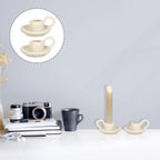 Luxshiny Ceramic Candle Holder Set 2Pcs Nordic Style Taper Candlestick Holders with Handle Small Beige Ceramic Candle Stands for Home Decor Wedding Dining Table Ambient Lighting