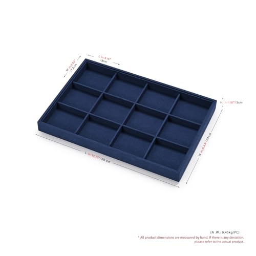 12 Grids Microfiber Jewelry Tray Bracelet Tray Bangle Tray Jewelry Display Tray Stackable Jewelry Trays for Bracelet Bangle Holder Watch Earring Brooches Display Tray (Blue) - color: Blue, size: 12 Grid