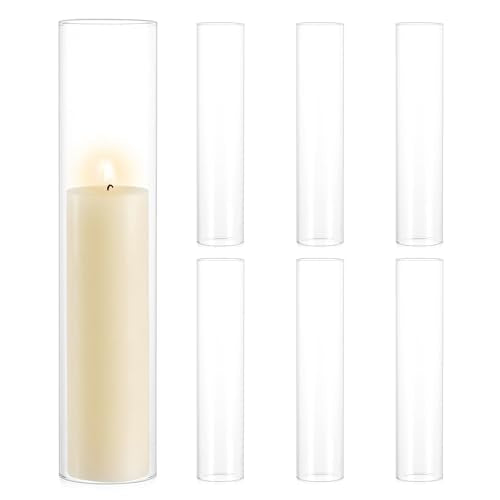 Hurricane Glass Candle Holders: 2.5" W x 12" H Open Ended Clear Cylinder Candle Cover Tall Bottomless Chimney Sleeve Bulk for Pillar & Taper Candles for Wedding Party Christmas Set of 6