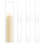 Hurricane Glass Candle Holders: 2.5" W x 12" H Open Ended Clear Cylinder Candle Cover Tall Bottomless Chimney Sleeve Bulk for Pillar & Taper Candles for Wedding Party Christmas Set of 6