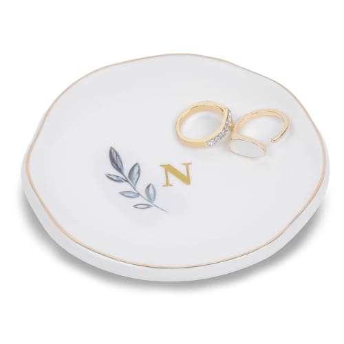 Personalized Ceramic Ring Dish, Initial Jewelry Tray for Rings, Earrings, Necklaces & Bracelets, Gift for Engagements, Birthdays, Holidays, Mom, Sister, Bridesmaid, Bride-to-Be, 4" Ring Plate - color: N