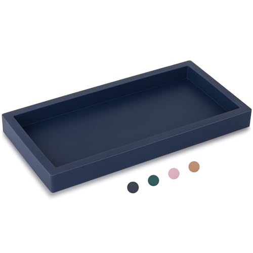 Small Silicone Bathroom Vanity Tray Rectangle Soap and Sponge Holder Kitchen Sink Organizer for Scrubber, Lotion Bottles, Perfume, Jewelry, Candle, Key Trinket Ring, Dark Blue - color: Navy Blue, size: 7.9" x 4.0"