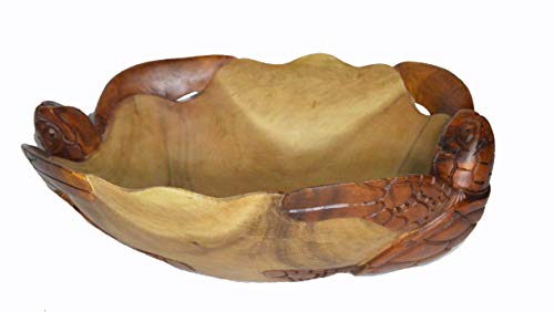 WorldBazzar Huge Hand Carved Two Tone Mahogany Wood Nautical TwoTurtles on Bowl