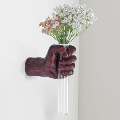 Wall Sculptures, Hand Vases Home Decor, Wall Mount Art Sculpture, Unique Wall Art Statue, Funky Flower Vase Decorations, Modern Eclectic Hanging Decor,Glass Test Tube Vase - color: Brown