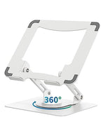 SOUNDANCE 360 Rotating Laptop Stand, Ergonomic Computer Riser for Desk, Adjustable Height Multi-Angle Metal Holder, Foldable Portable Notebook Elevating Base for Office & Home, White - color: White