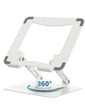 SOUNDANCE 360 Rotating Laptop Stand, Ergonomic Computer Riser for Desk, Adjustable Height Multi-Angle Metal Holder, Foldable Portable Notebook Elevating Base for Office & Home, White - color: White