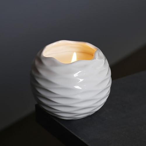 Generic Scented Candle Holder, Ceramic Nordic Minimalist Hand Cast Texture, with Heat Proof Premium Material, for Living Room Dining Table Bedroom Decor (White)