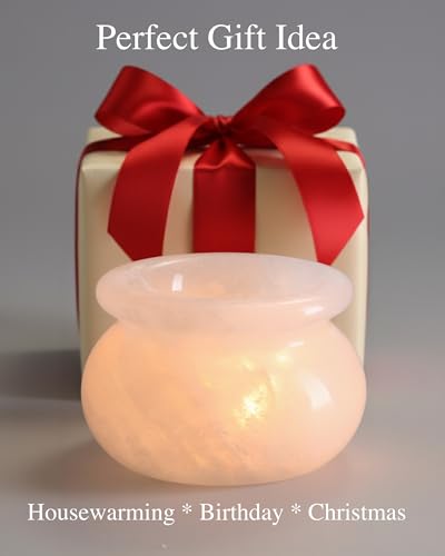Natural Calcite Tealight Candle Holder, Crystal Bowl, Hand Carved Solid Stone Bowl, Unique Crystal Pattern, Decorative Candle Holder for Home Decor, Bathroom, Meditation, Gift