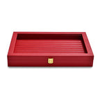Oirlv Luxury Leather Rings Earrings Organizer Tray with Clear Lid Jewelry Display Box with Acrylic Lid Stackable Jewelry Box Drawer Inserts - color: Red, size: 10 Slot