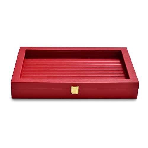 Oirlv Luxury Leather Rings Earrings Organizer Tray with Clear Lid Jewelry Display Box with Acrylic Lid Stackable Jewelry Box Drawer Inserts - color: Red, size: 10 Slot