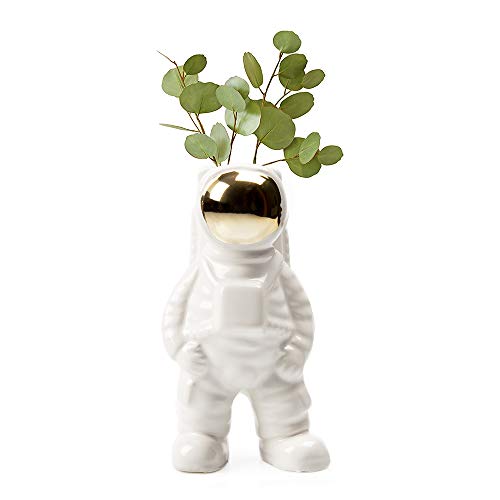 CHIVE - Astronaut Shape Vase, Planter Simple Modern Flower Bud Vase, White and Gold (Medium)