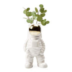 CHIVE - Astronaut Shape Vase, Planter Simple Modern Flower Bud Vase, White and Gold (Medium)