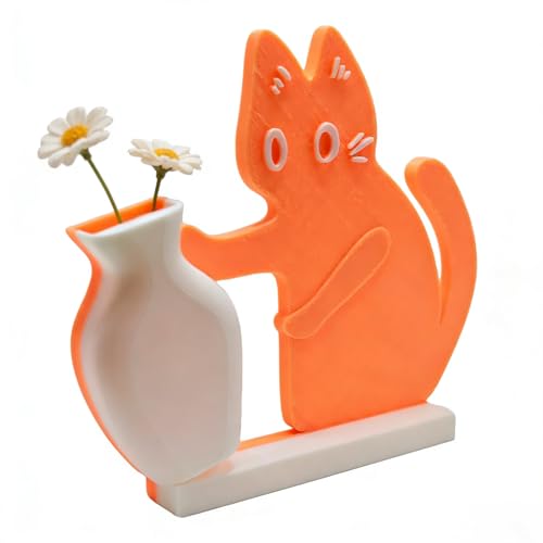 Cat Push Flower Vase for Home Decor Cute Vases for Table Room Decor Unique Lollipop Vases for Women (Small Glow Orange White) - size: Small Glow Orange White