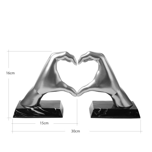 HAUCOZE Decorative Book Ends Heart Hand Statue Sculpture Modern Home Decor Table Centerpiece Gift for Office Bookshelf Silver 12.2 Inch - color: Silver