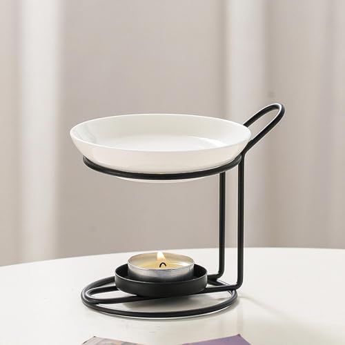 Qianly Essential Oil Burner Tealight Candle Holder, Fragrance Decoration Melt Burner, Oil Warmer for Bedroom, Black - color: Black&white(b)