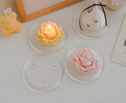 Glass Candle Holder 2 Pack 5 Inch Clear Beautiful Transparent Round Candle Plate (2pack 5inch) - size: 2pack 5inch
