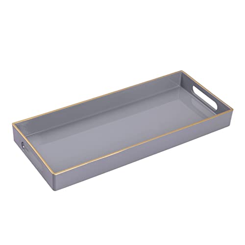 MAONAME Gray Bathroom Tray, Plastic Vanity Tray, Long Narrow Countertop Trays with Handles, Perfume Organizer Trays for Dresser, Bathroom Accessories, 13.8" x 6" x 1.57" - color: Gray