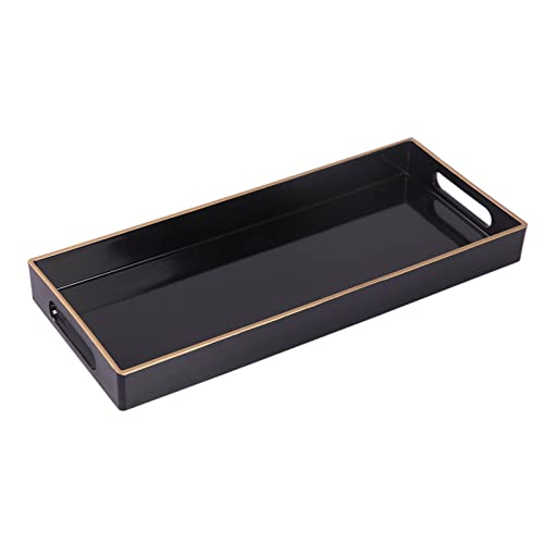 MAONAME Black Bathroom Tray, Plastic Vanity Tray, Narrow Countertop Trays with Handles, Perfume Organizer Trays for Dresser, Bathroom Accessories, 13.8" x 6" x 1.59" - color: Black