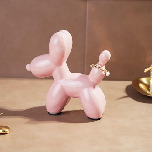 Small Balloon Dog Statue Decor, Modern Ceramic Animal Statues Decorative Ornaments for Living Room Bedroom Bookshelf Coffe Table and Office Display (Pink) - color: Pink
