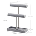 bussdis 2 Tier Bracelet Holder Display - Detachable T Bar Grey Velvet Bracelet Holder, Jewelry Holder Organizer for Bracelet, Necklace, Earrings, Rings - color: Grey
