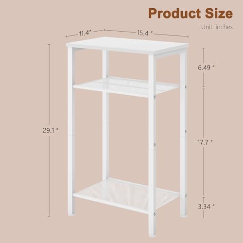 Hoctieon 2-Set 3 Tier End Table, Telephone Table Set of 2, Tall Side Table with Storage Set of 2, Small Nightstand for Small Spaces, Metal Frame, White - color: White, size: 2 Pack