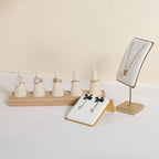 GemeShou Beige wood ring storage organizer, Velvet Jewelry ring display holder, Cute ring display stand for selling, wedding ring holder at nightstand【Beige with five cone】 - size: Large