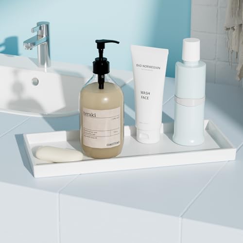 Vanity and Bathroom Tray, 11.8" ABS Countertop Organizer,Waterproof Vanity Tray for Toilet Tank,Perfume,Soap,Keys,Bathroom Accessories,Kitchen and Bath Trays,Non Slip Small Trays,White,2 Pack - color: White, size: 11.8" x 5" x 0.7" (2 Pack)