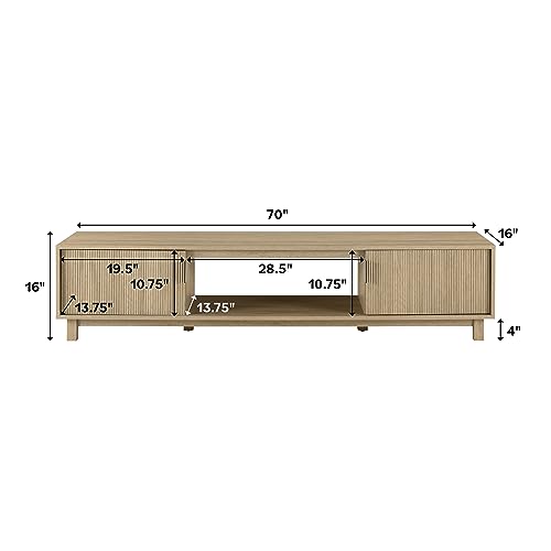 Walker Edison Arundo Fluted TV Stand for TVs up to 80 Inches, 70" TV Stand, Coastal Oak - color: Coastal Oak, size: 70" TV Stand