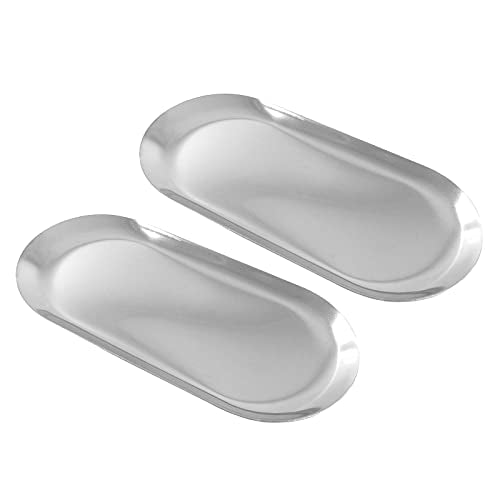 Hitefu 2 Pack Stainless Steel Decorative Tray, 7 Inch Long, Trinket Storage Tray Jewelry Dish Cosmetics Organizer for Bathroom Candle Perfume Serving Platter, Oval, Silver - color: Silver