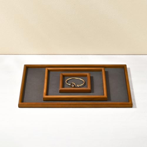 Jewelry Display Tray for Ring Earrings Necklace Bangle Solid Wood Jewelry Dish Tray Catchall(M,Grey) - color: Grey, size: 18 * 20 * 1.5cm