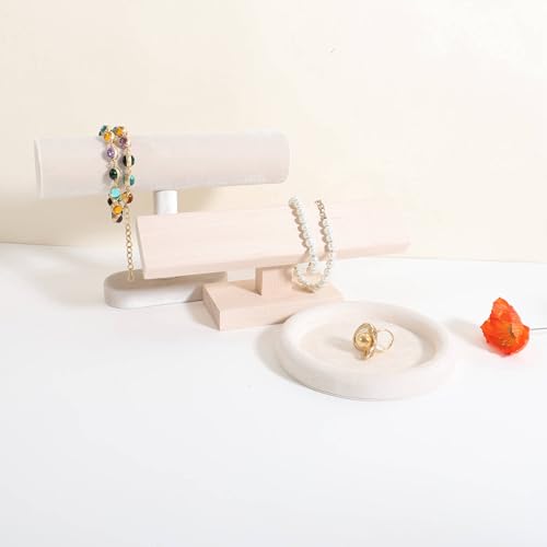 GemeShou beech bracelet organizer holder for selling, wooden watch display T bar stand for selling, bracelet storage shelf for boutique store【Bracelet stand-Low】 - color: white, size: Low
