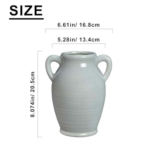 Sunddo Gray Ceramic Vase 8 Inch Modern Decorative Vase with 2 Handles, Neutral Gray Centerpiece for Table, Living Room, Bathroom Decoration, Mantel, Shelf Decor, - color: Grey - 8, size: 8 Inch